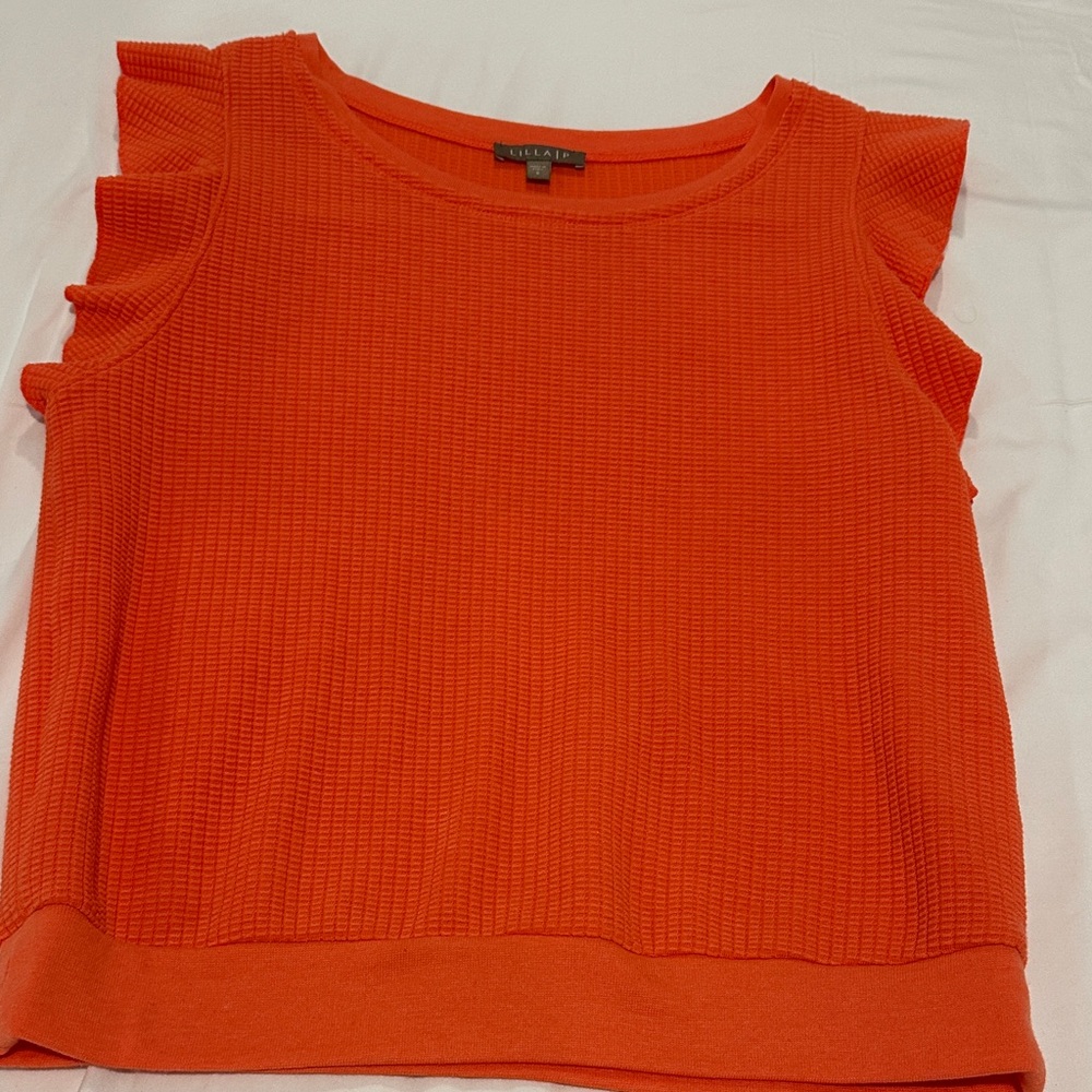 Meraki Vibrant Orange Ruffle Tank Top